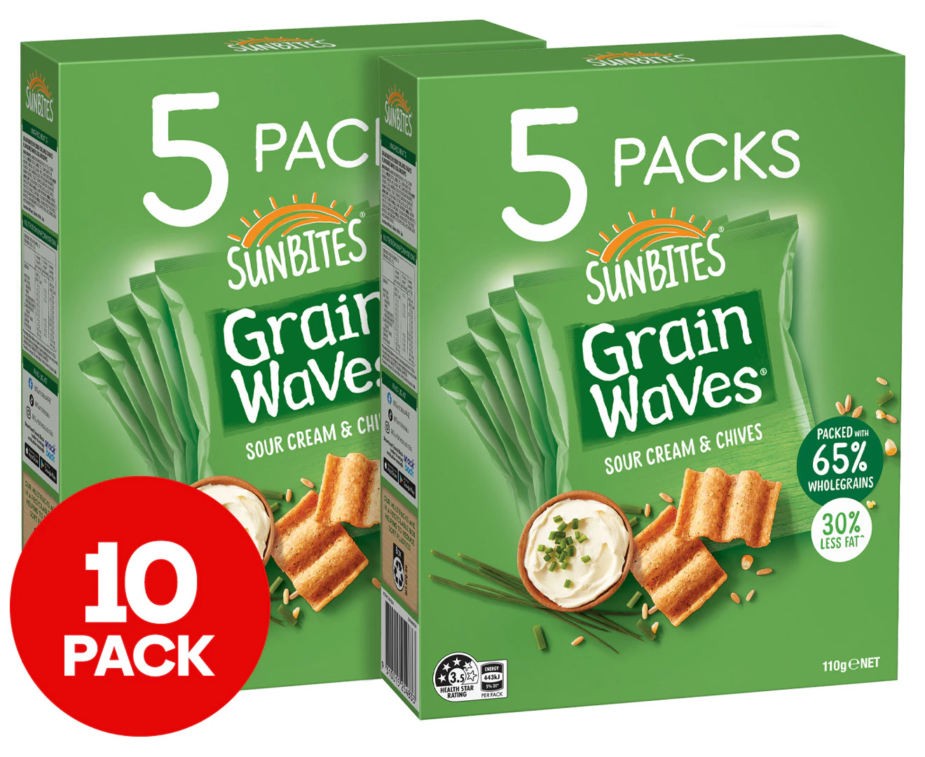 2 x Sunbites Grain Waves Sour Cream & Chives 5-Pack