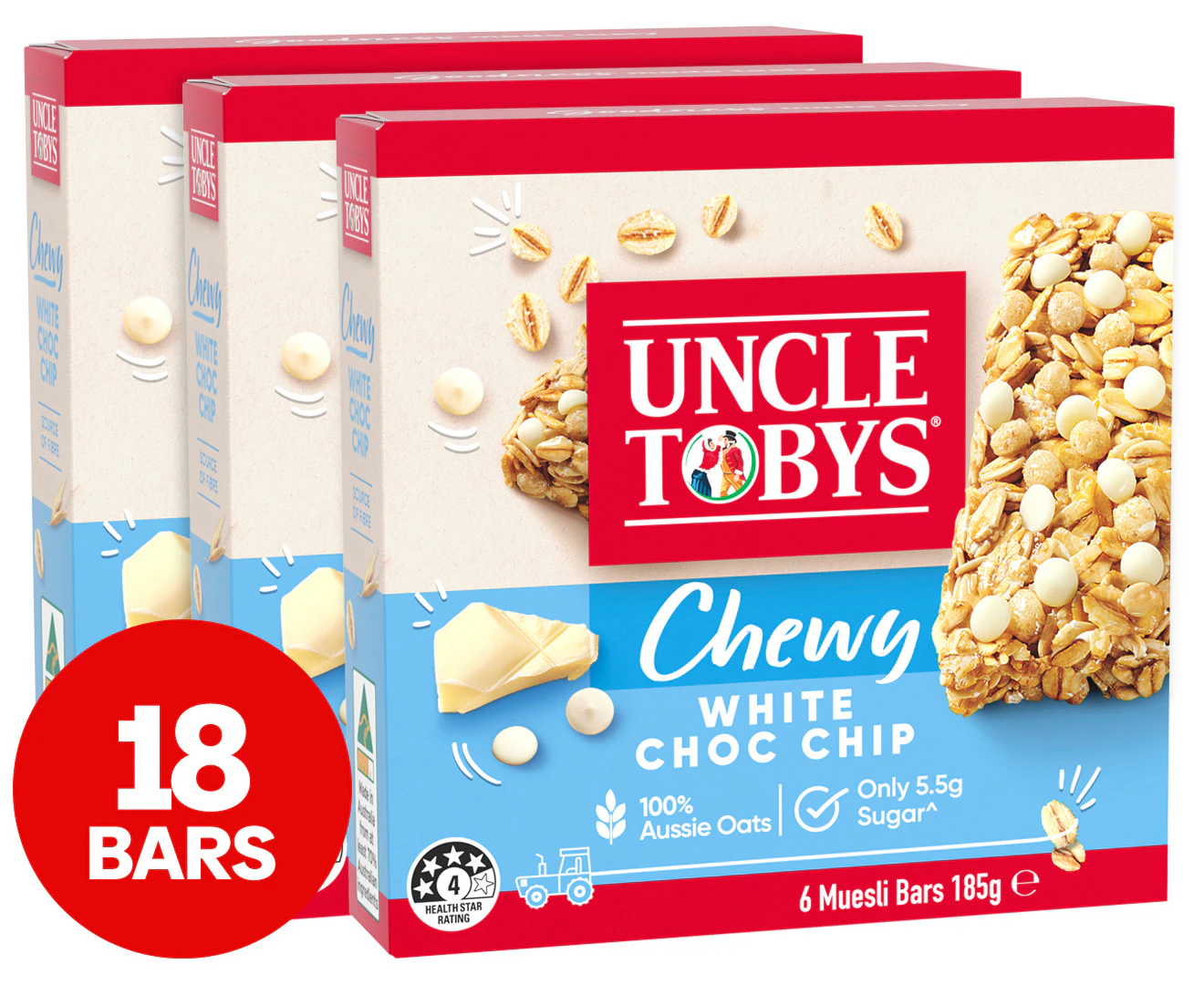 3 x 6pk Uncle Tobys Chewy Muesli Bars White Choc Chip 185g