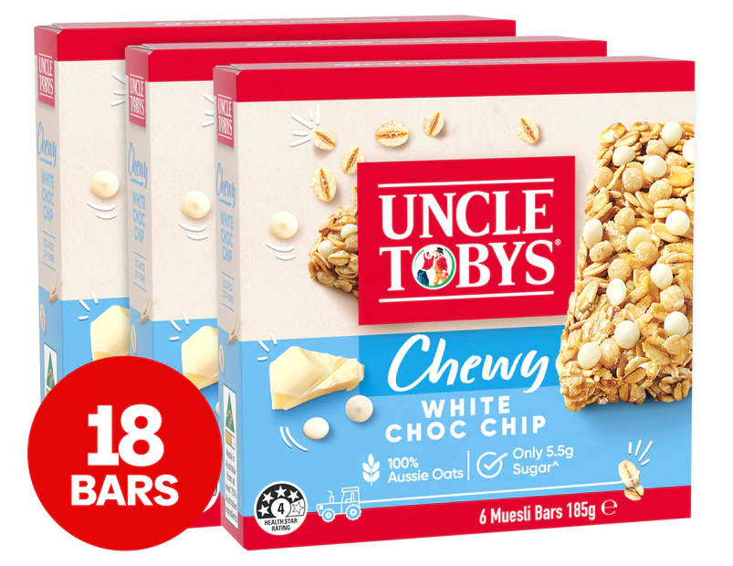 3 x 6pk Uncle Tobys Chewy Muesli Bars White Choc Chip 185g