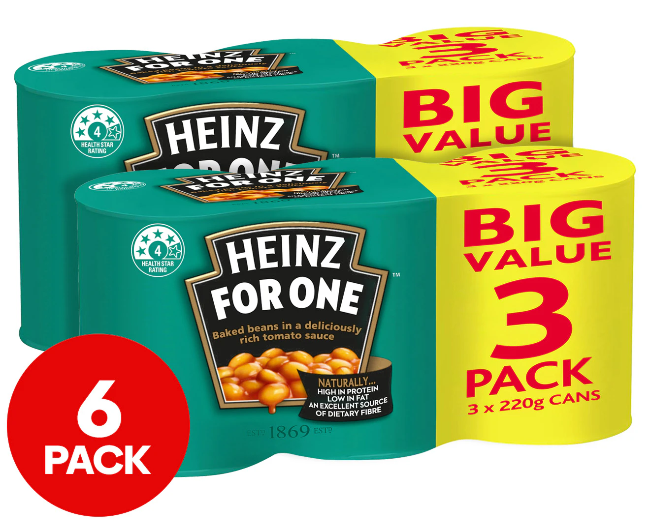 2 x 3pk Heinz Baked Beans Big Value 220g