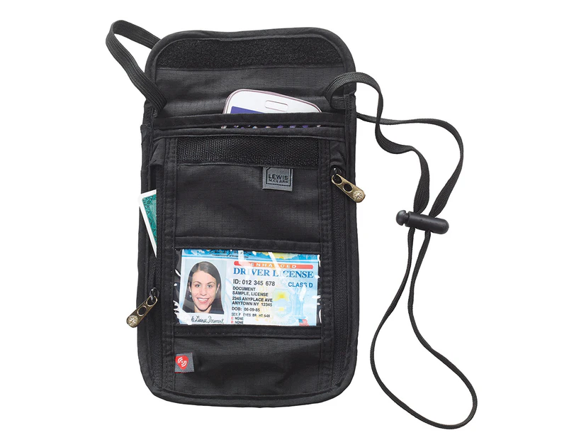 Lewis N. Clark RFID Blocking Travel Neck Wallet Stash Passport Pouch Security - Black