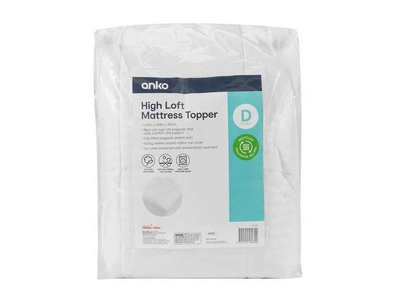 High Loft Mattress Topper, Double Bed - Anko - White