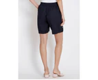 ROCKMANS - Womens Shorts -  Knee Length Linen Shorts - Blue
