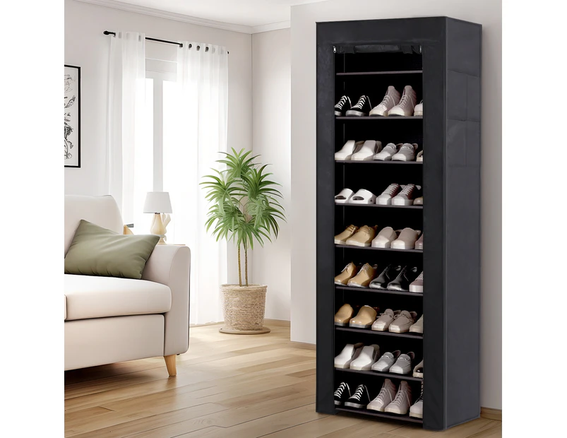 Artiss Shoe Rack Cabinet Removable Cover 10 tier Black