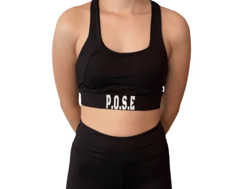 P.O.S.E Propel Gym Sports Bra / Crop Top - Black