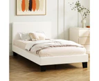 Oikiture Upholstered Platform Bed Frame King Single Size Bed Frame Headboard Boucle Fabric