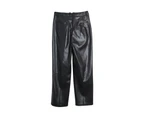 Faux Leather Pleated Trousers - Black