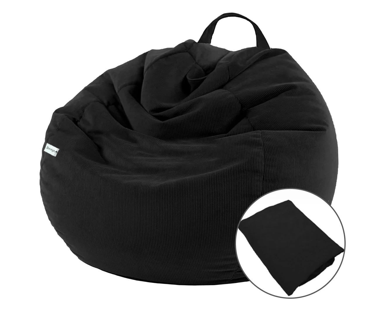 Vivva Bean Bag Cover Lazy Sofa Couch Large Indoor Home For Adults Kids 100X120cm Black No Filler