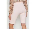 ROCKMANS - Womens Pink Shorts - All Season - Bengaline - Knee Length High Waist - Soft Pink Old - Stretch - Bermuda - Eyelet - Casual Wear - Comfort - Pink