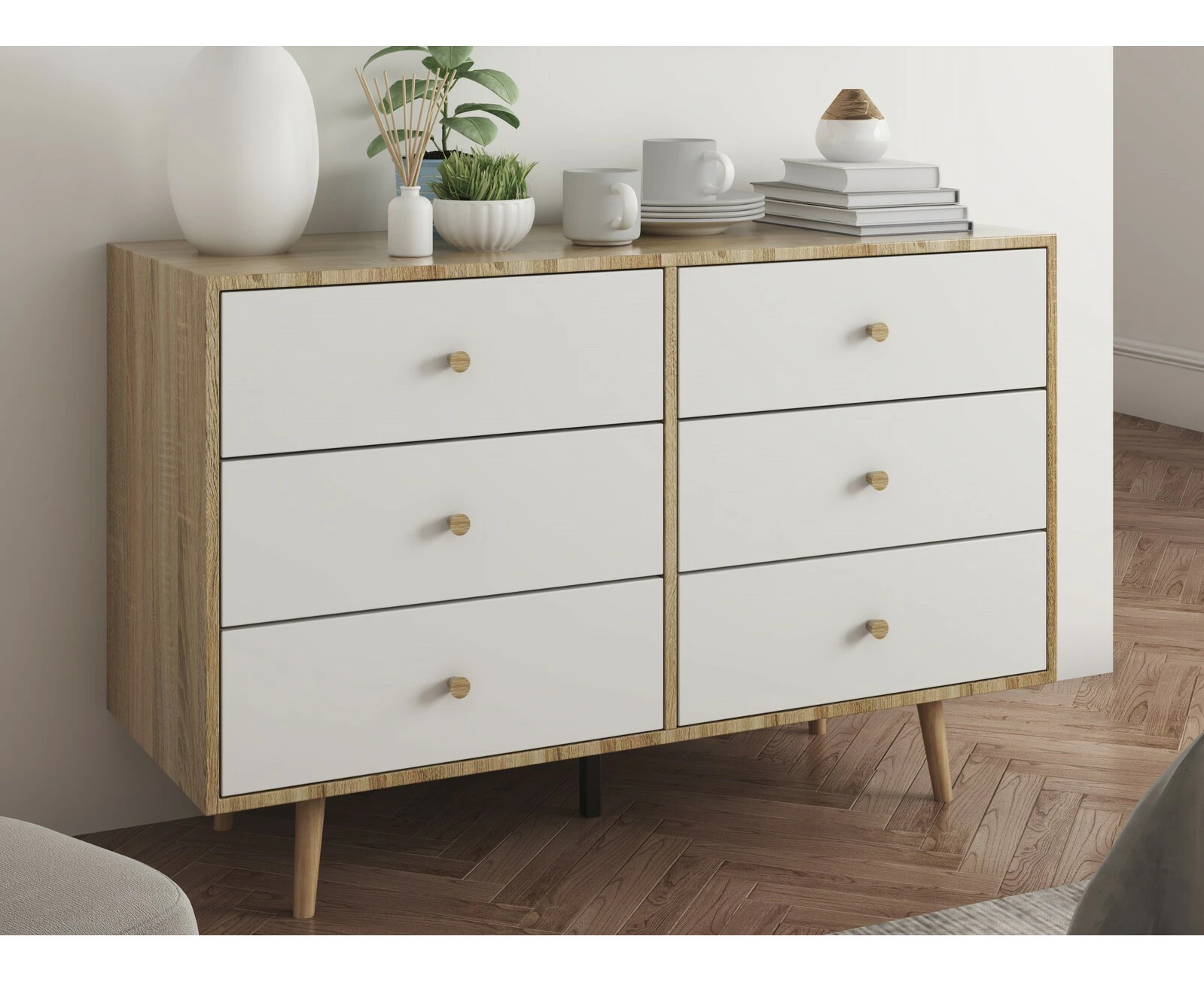 Adriana Chest of 6 Drawers Dresser Lowboy Scandinavian style