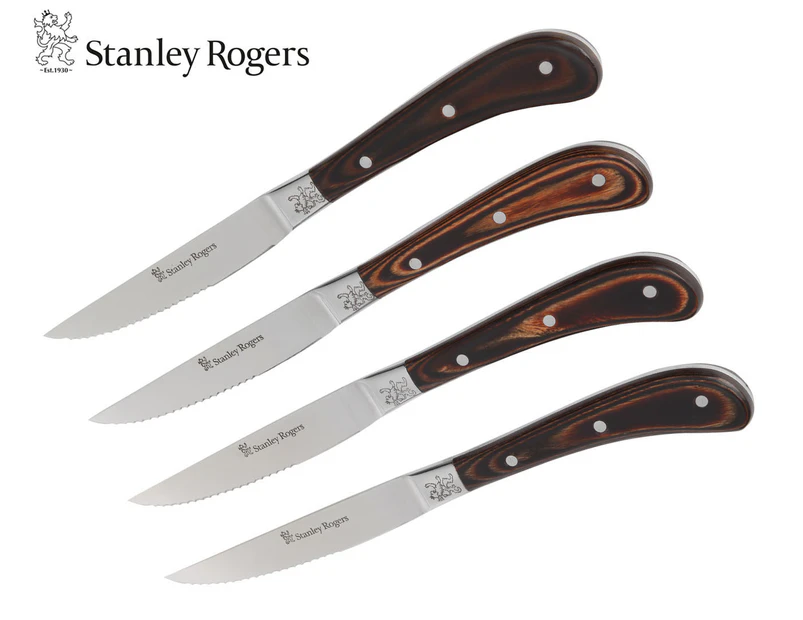 Stanley Rogers 4-Piece Pistol Grip Steak Knife Set - Woodlands Brown