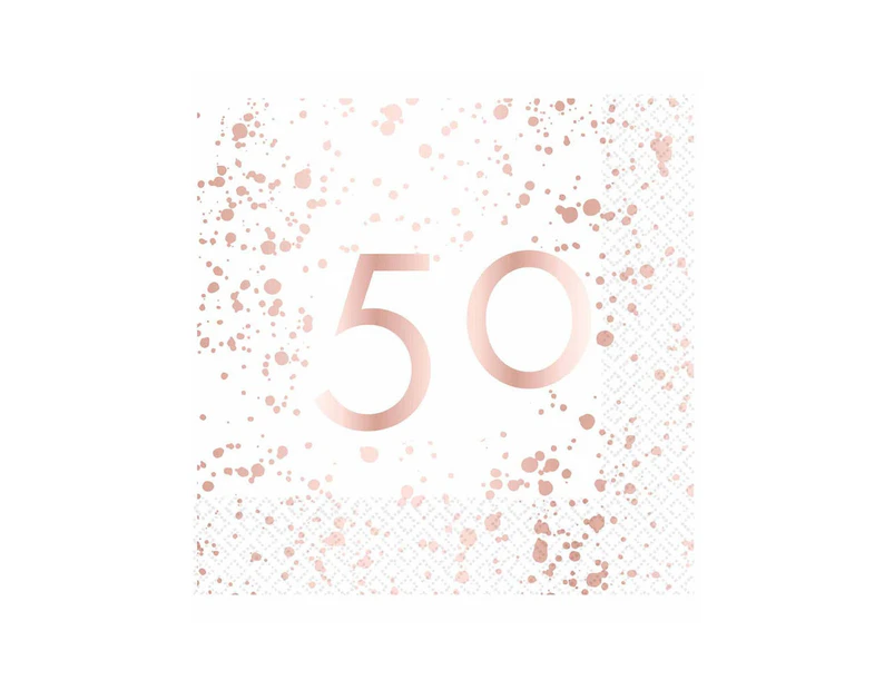 50th Birthday Rose Gold and White 16 Pack Lunch Napkins