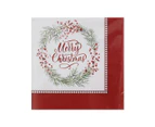 Merry Christmas Holly Wreath 20 Pack Paper Napkins