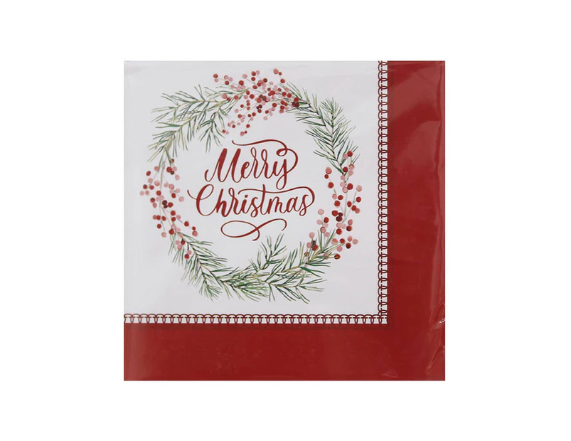 Merry Christmas Holly Wreath 20 Pack Paper Napkins