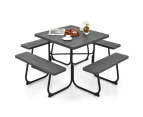 Costway 8-person Picnic Dining Table Outdoor Beer Bench Set Garden Furniture All Weather w/Umbrella Hole Party Backyard,Black