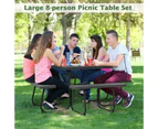 Costway 8-person Picnic Dining Table Outdoor Beer Bench Set Garden Furniture All Weather w/Umbrella Hole Party Backyard,Black