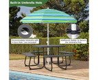 Costway 8-person Picnic Dining Table Outdoor Beer Bench Set Garden Furniture All Weather w/Umbrella Hole Party Backyard,Black