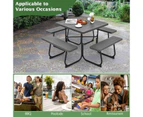 Costway 8-person Picnic Dining Table Outdoor Beer Bench Set Garden Furniture All Weather w/Umbrella Hole Party Backyard,Black