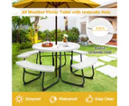 Costway 8-person Round Picnic Table Bench Set  Outdoor All Weather Dining Table w/Umbrella Hole Restaurant Backyard Patio,White