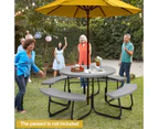 Costway 8-person Round Picnic Table Bench Set  Outdoor All Weather Dining Table w/Umbrella Hole Restaurant Backyard Patio,Grey