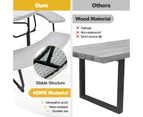 Costway 8-person Round Picnic Table Bench Set  Outdoor All Weather Dining Table w/Umbrella Hole Restaurant Backyard Patio,Grey