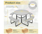 Costway 8-person Round Picnic Table Bench Set  Outdoor All Weather Dining Table w/Umbrella Hole Restaurant Backyard Patio,Grey