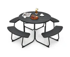 Costway 8-person Round Picnic Table Bench Set  Outdoor All Weather Dining Table w/Umbrella Hole Restaurant Backyard Patio,Black