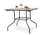 Costway 89CM Patio Bistro Table Tempered Glass Top Dining Table Outdoor Indoor Coffee Table w/Umbrella Hole