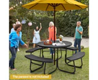 Costway 8-person Round Picnic Table Bench Set  Outdoor All Weather Dining Table w/Umbrella Hole Restaurant Backyard Patio,Black