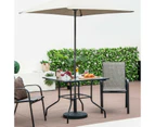 Costway 89CM Patio Bistro Table Tempered Glass Top Dining Table Outdoor Indoor Coffee Table w/Umbrella Hole