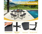 Costway 8-person Round Picnic Table Bench Set  Outdoor All Weather Dining Table w/Umbrella Hole Restaurant Backyard Patio,Black