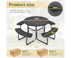 Costway 8-person Round Picnic Table Bench Set  Outdoor All Weather Dining Table w/Umbrella Hole Restaurant Backyard Patio,Black