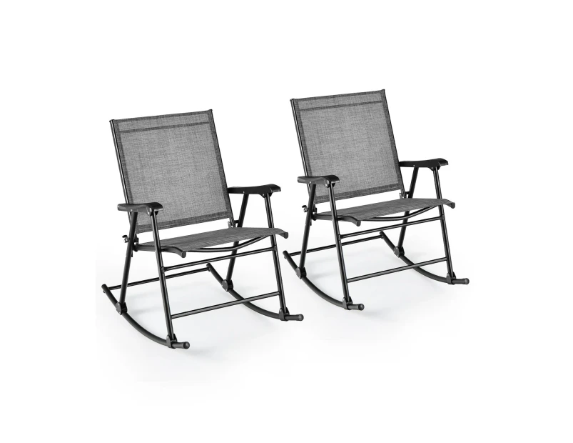 Costway 2x Folding Rocking Chair Metal Frame Patio Rockers Outdoor Furniture Backyard Poolside