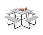 Costway 8-person Picnic Dining Table Outdoor Beer Bench Set Garden Furniture All Weather w/Umbrella Hole Party Backyard,Grey