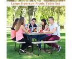 Costway 8-person Picnic Dining Table Outdoor Beer Bench Set Garden Furniture All Weather w/Umbrella Hole Party Backyard,Grey