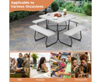 Costway 8-person Picnic Dining Table Outdoor Beer Bench Set Garden Furniture All Weather w/Umbrella Hole Party Backyard,Grey