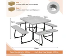 Costway 8-person Picnic Dining Table Outdoor Beer Bench Set Garden Furniture All Weather w/Umbrella Hole Party Backyard,Grey