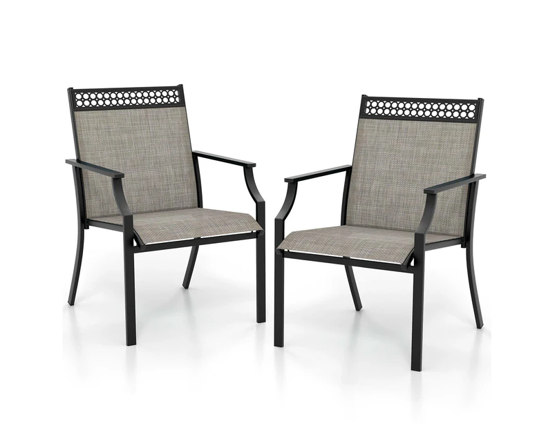 Costway 2x Outdoor Patio Dining Chairs Metal Armchairs w/Breathable Mesh Bistro Seat Patio Coffee