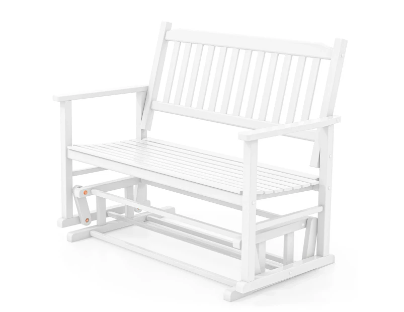 Costway 2-Seat Outdoor Glider Bench Patio Swing Loveseat Rocking Garden Lounge Poplar Wood, White