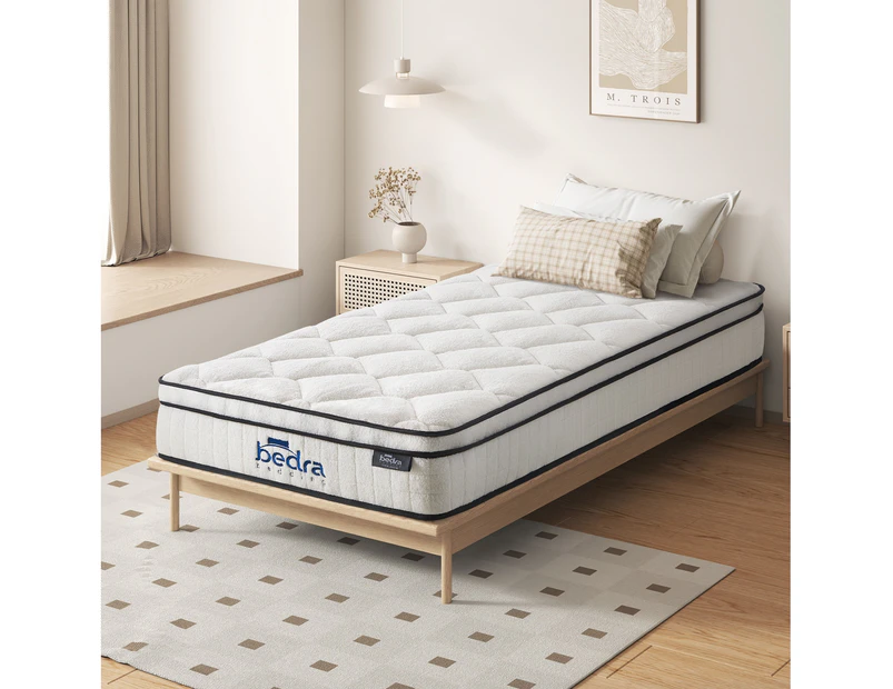 Bedra Single Mattress Luxury Boucle Fabric Euro Top Pocket Spring Bed Medium 22cm