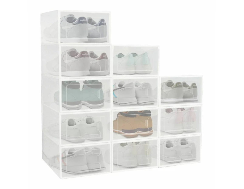 GOMINIMO Plastic Shoe Box Stackable 12pcs Medium Size Transparent White