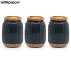 Set of 3 Salt & Pepper Amana Canisters w/ Lids - Carbon/Terracotta