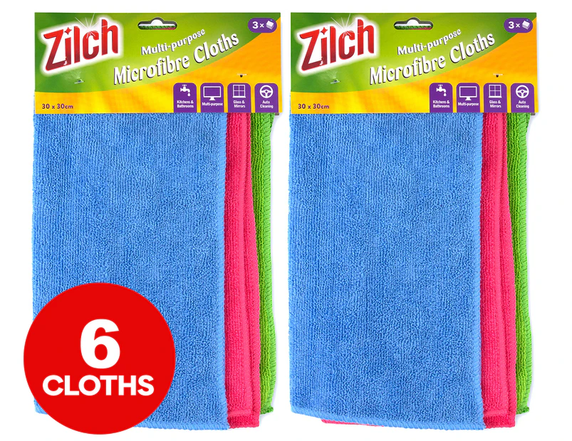 2 x 3pk Zilch Multi-Purpose Microfibre Cloths 30x30cm