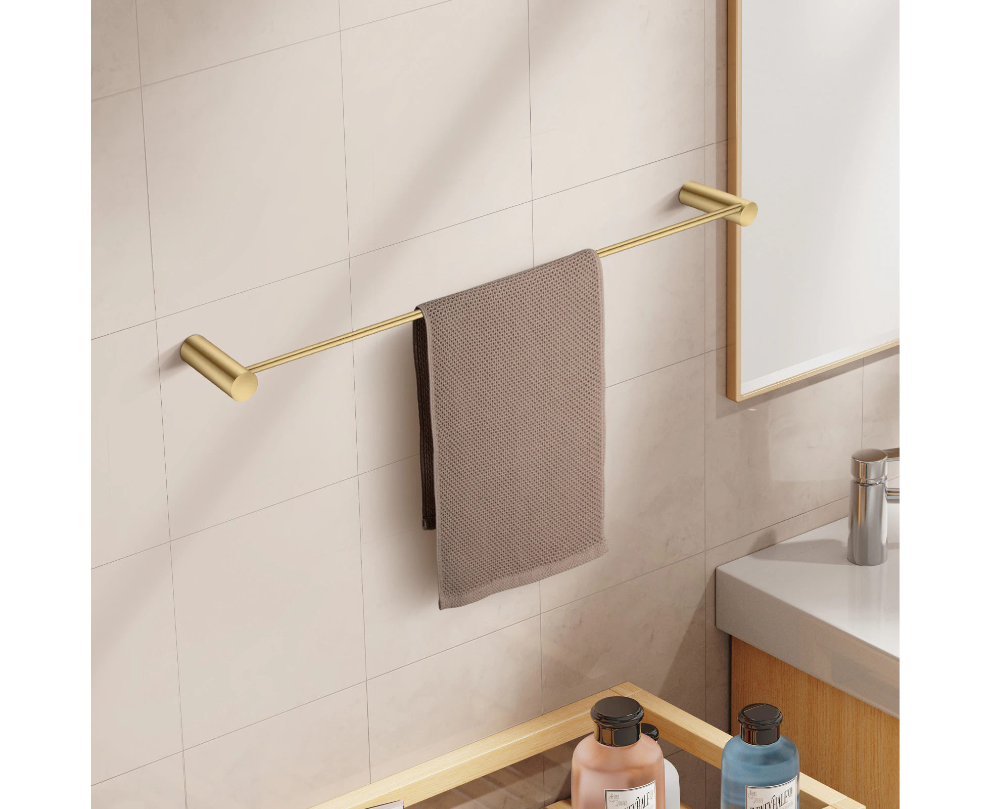 Wall Towel Rail 600mm Round Bathroom towel rack shelf Storage drying rack Gold