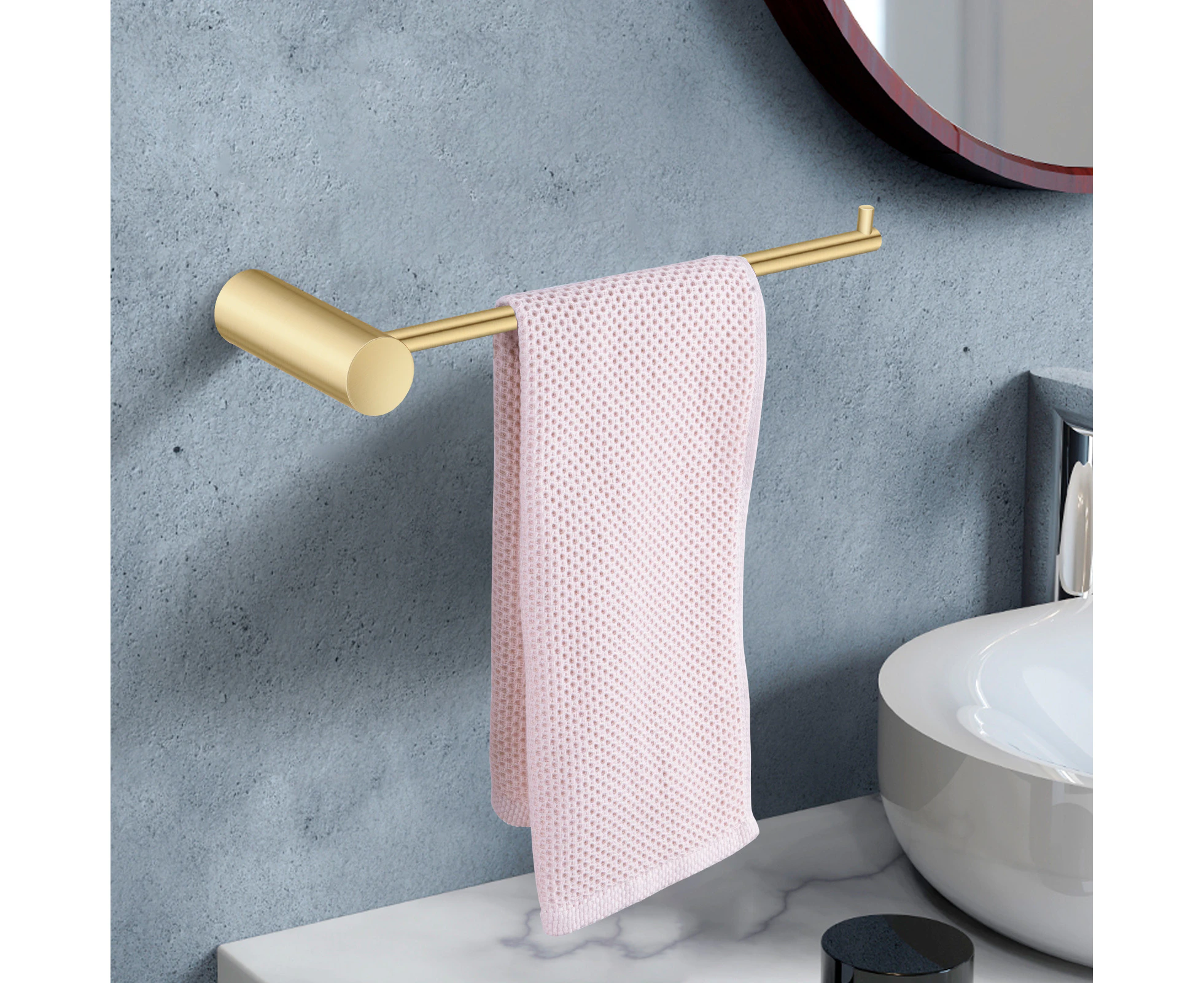 Hand Towel Holder Wall Towel Rail Round towel rack shelf Storage drying rack Gold