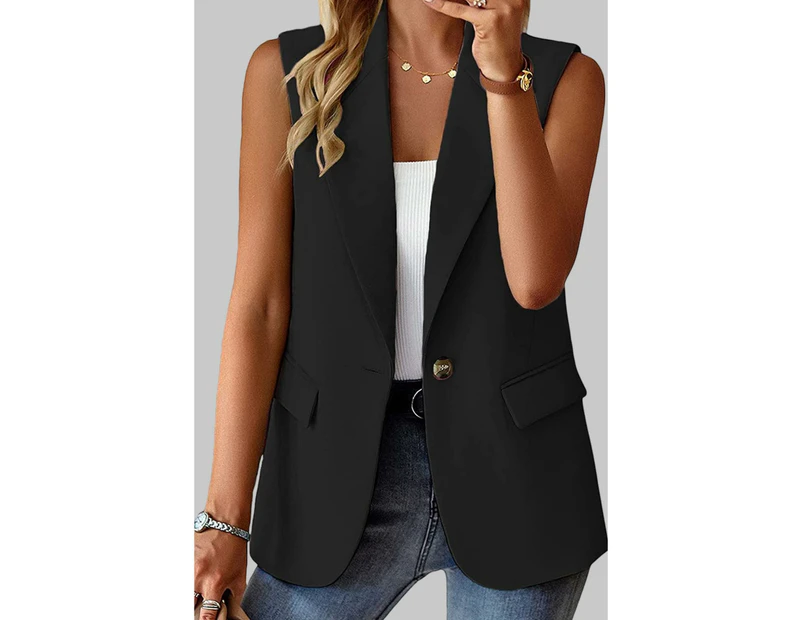 Azura Exchange Single Button Pocketed Lapel Vest Blazer - Black
