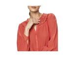 Button-Up V-Neck Shirt in Cotton-Viscose Blend - Red