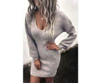 Azura Exchange V Neck Bodycon Sweater Dress - Gray