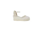 White Wedge Espadrilles with Lace Fastening and Synthetic Sole - White