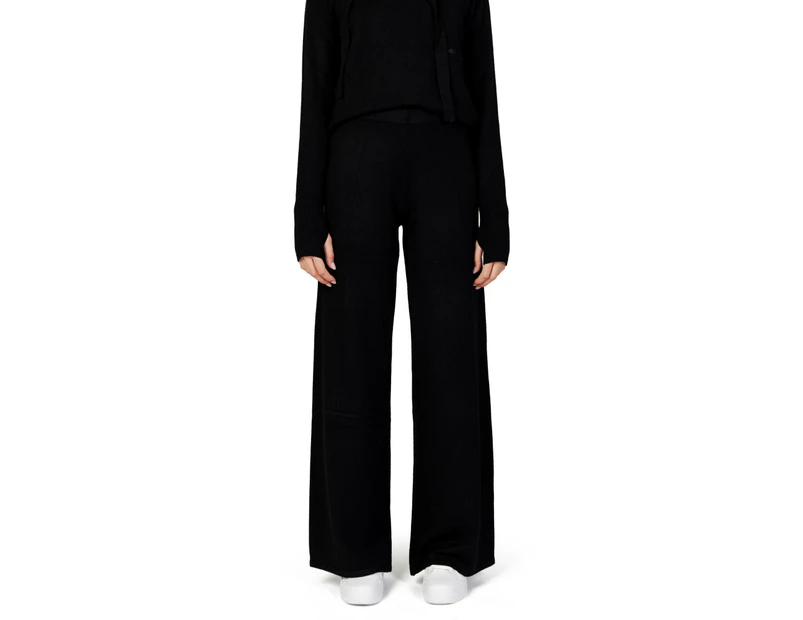 Black Slip-On Trousers with Polyamide Polyester and Viscose Blend - Black